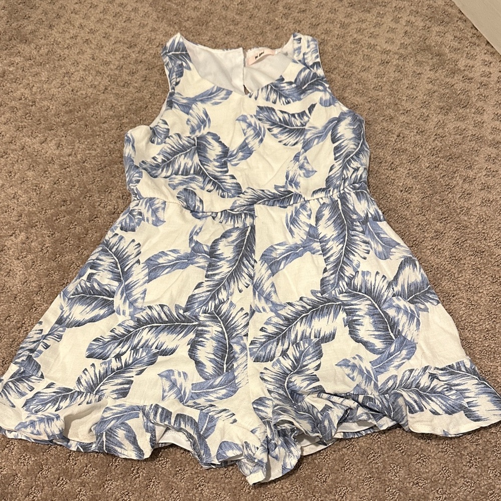 Mi Ami Blue and White Palm Leaf Pattern Girls Skort Dress